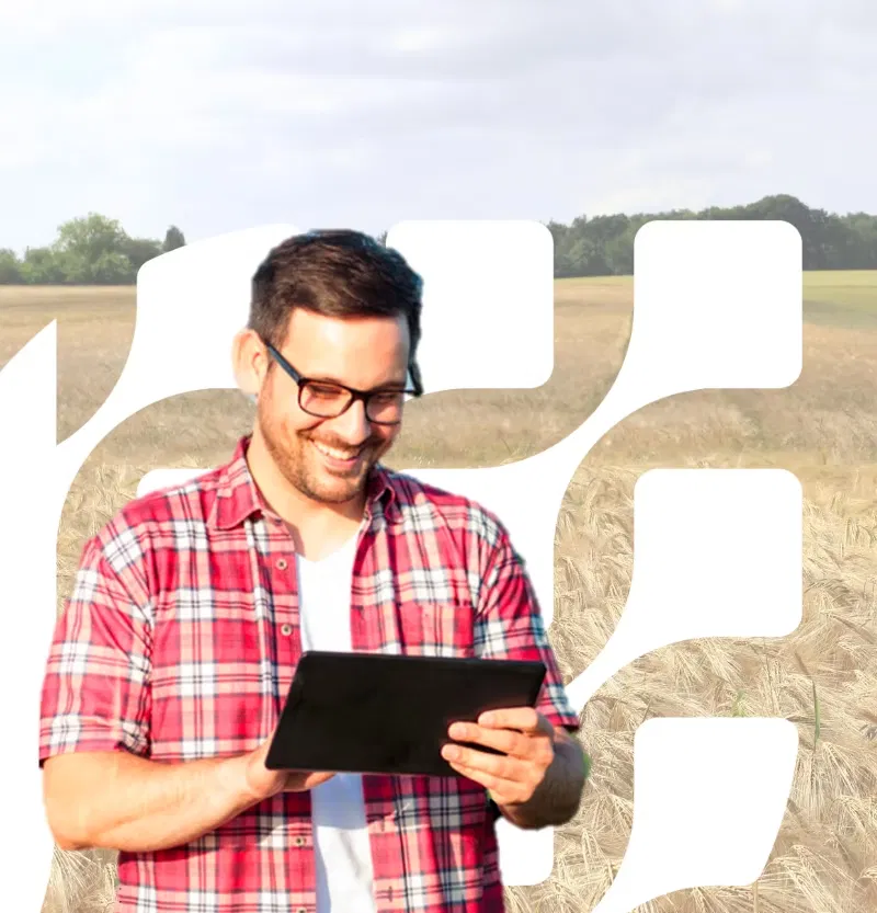 Agricultor usando Luca en tablet